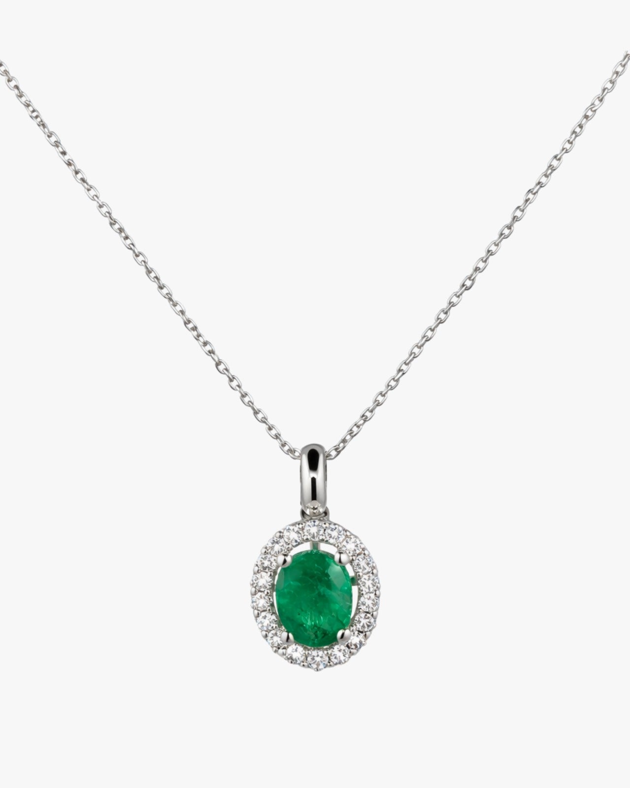 Colar ouro branco, diamantes e esmeralda naturais