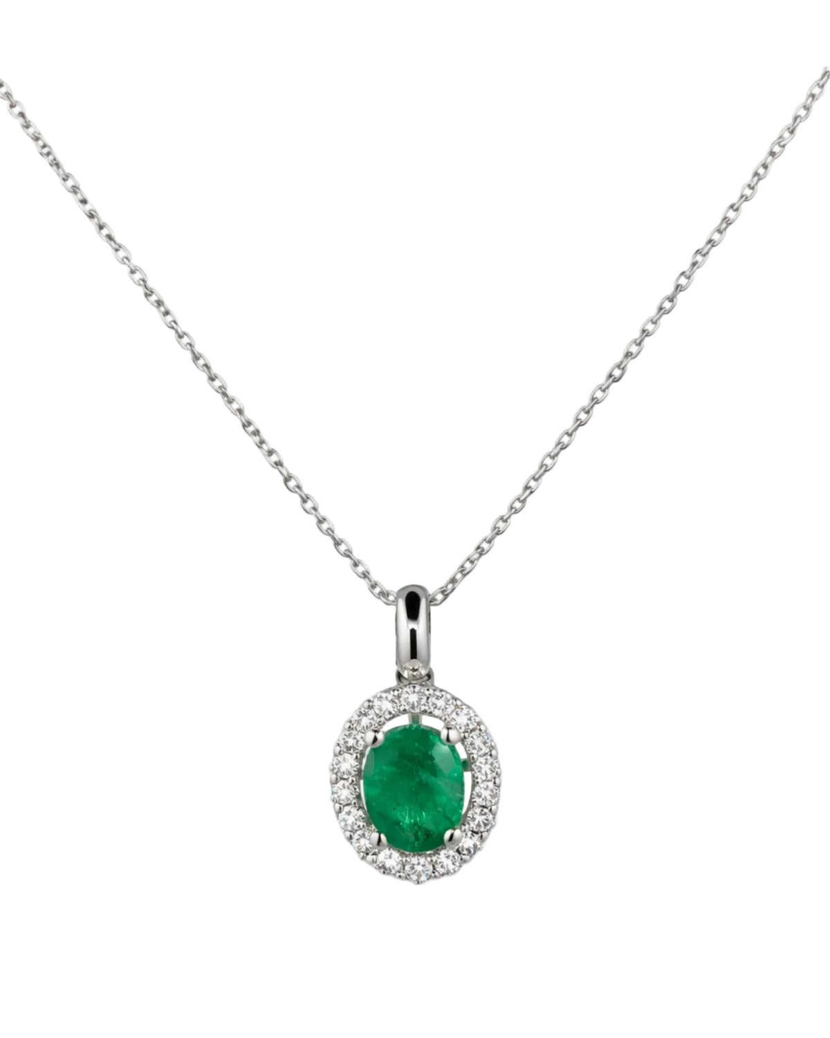 Colar ouro branco, diamantes e esmeralda naturais
