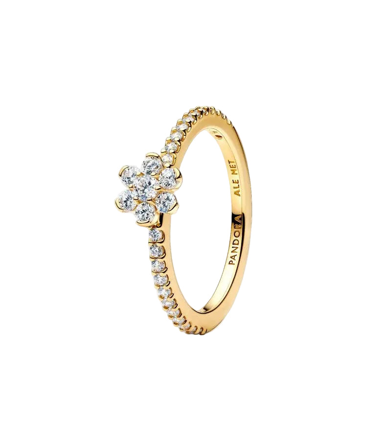 Anel Pandora Flor Brilhante Dourado