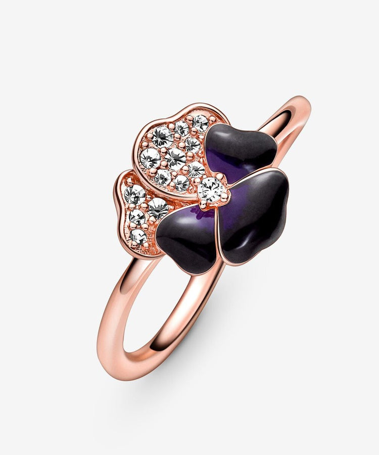 Anel Pandora Rose Deep Purple Pansy Flower