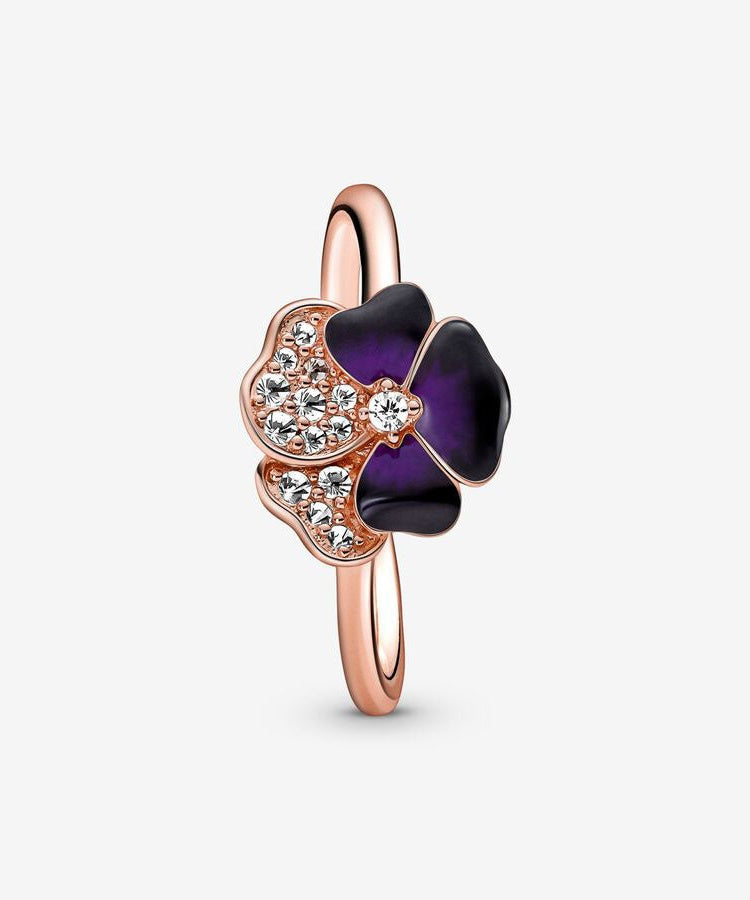 Anel Pandora Rose Deep Purple Pansy Flower
