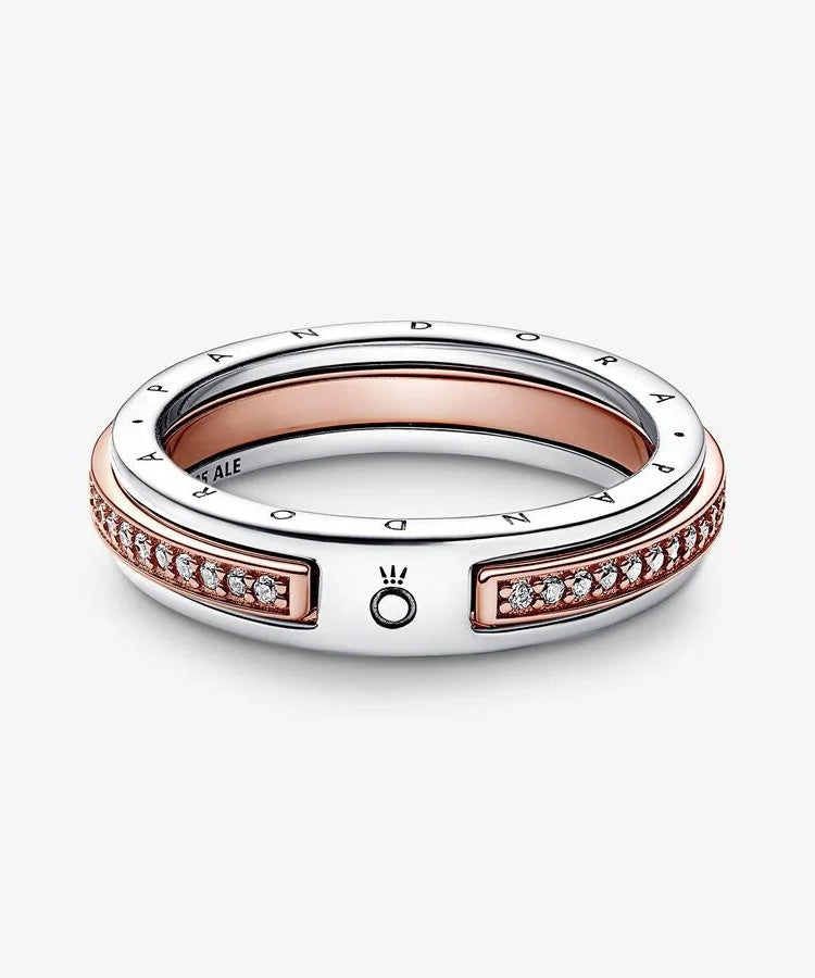 Anel Pandora Dois Tons Pavé Logo Signature