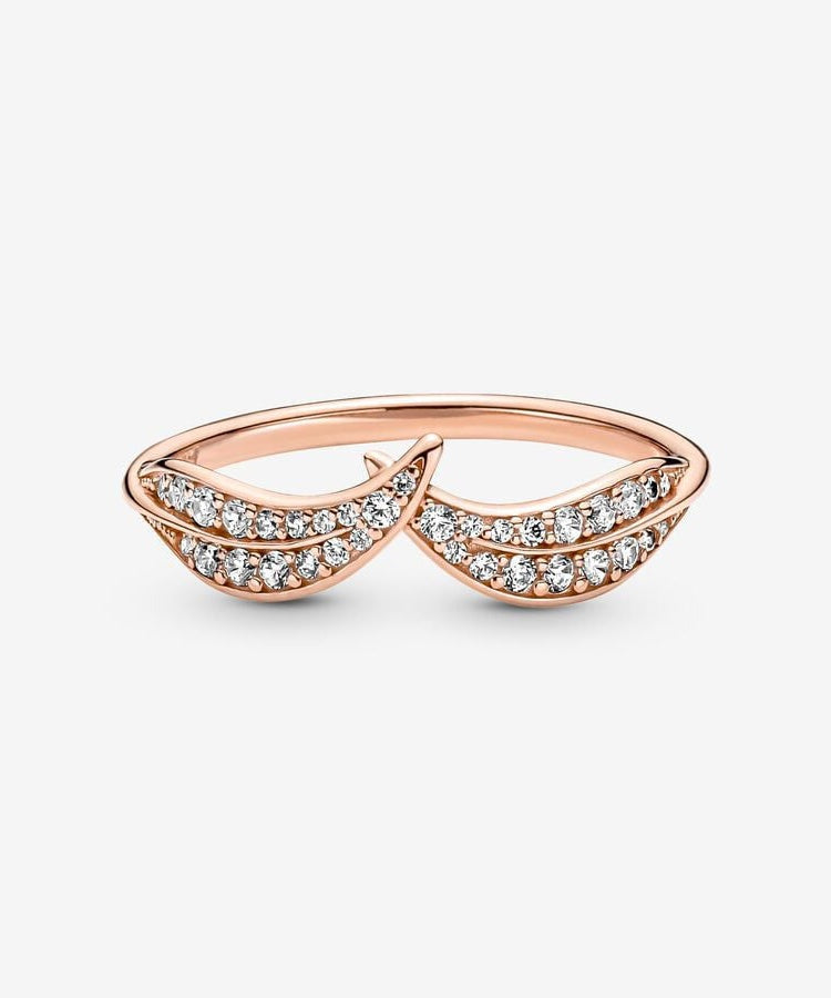 Anel Pandora Rose Sparkling Leaves