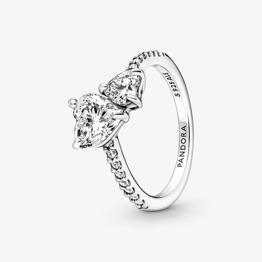 Anel Pandora Double Heart Sparkling