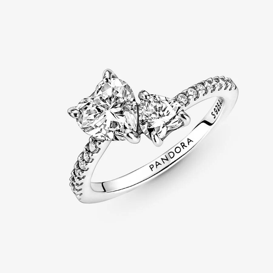 Anel Pandora Double Heart Sparkling