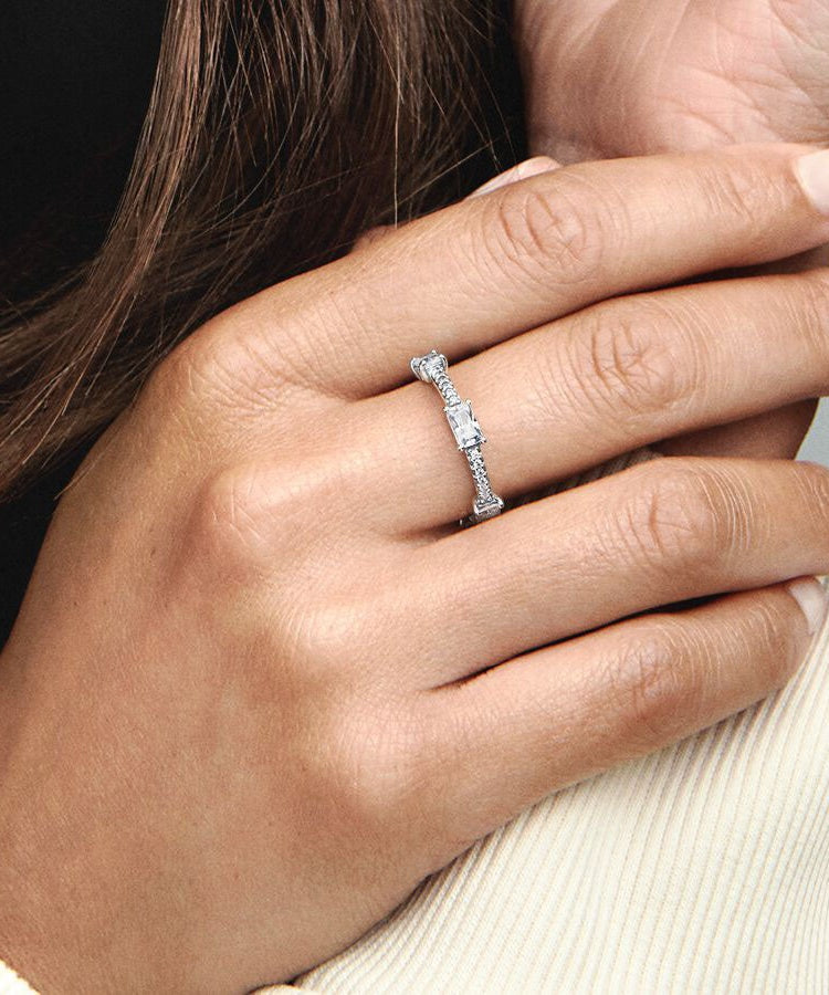 Anel Pandora Rectangular Bars Sparkling Pavé