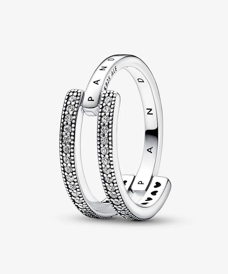 Anel Pandora Signature Logo & Pavé Double Ring