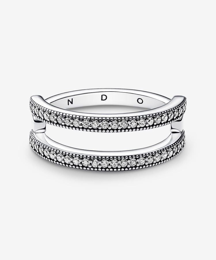 Anel Pandora Signature Logo & Pavé Double Ring