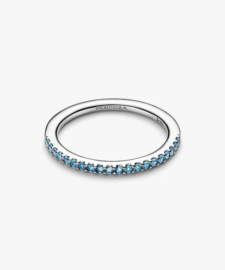 Anel Meio Aro Eternidade Aquamarine Brilhante Pandora