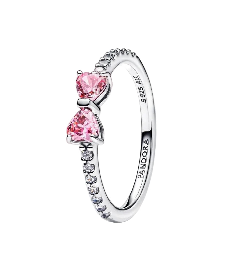 Anel Pandora Laço Rosa Brilhante
