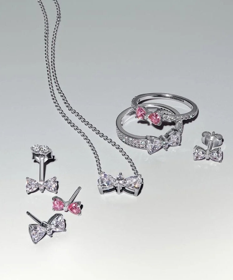 Anel Pandora Laço Rosa Brilhante