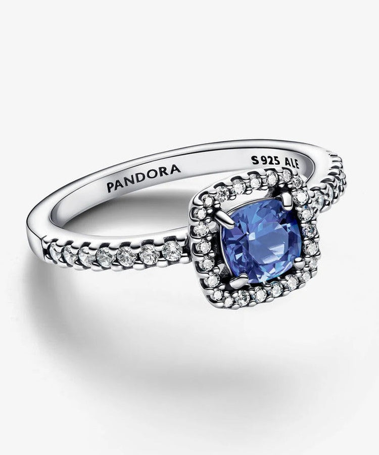 Anel Pandora Sparkling Square Blue