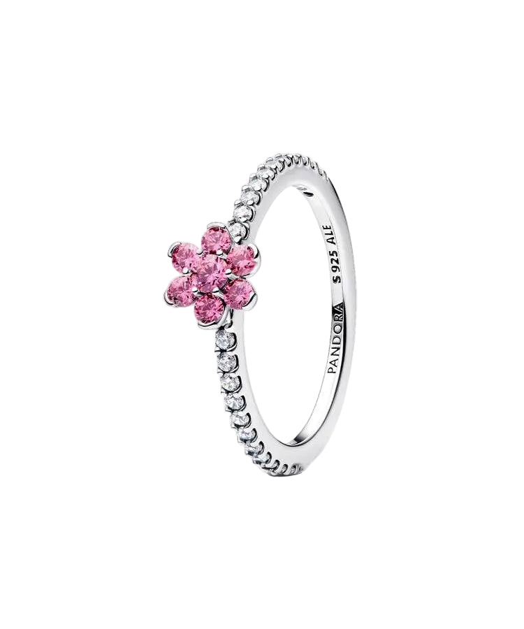 Anel Pandora Flor Rosa Brilhante