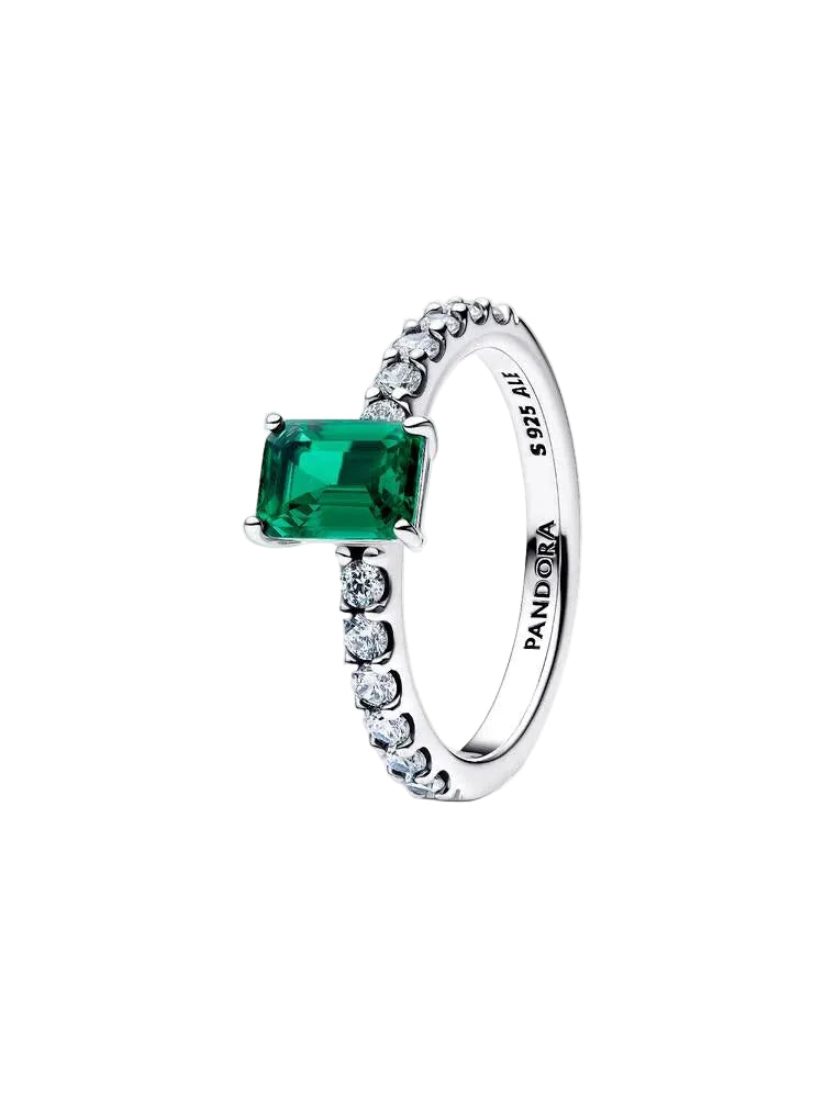 Anel Pandora Rectangular Auréola Verde Cintilante