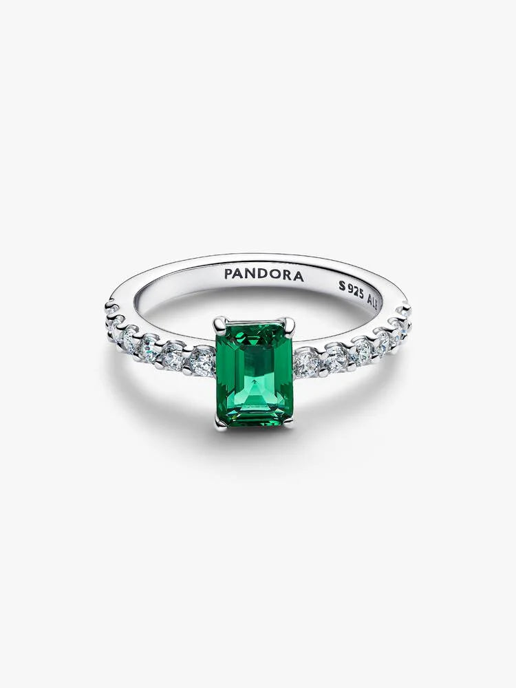 Anel Pandora Rectangular Auréola Verde Cintilante
