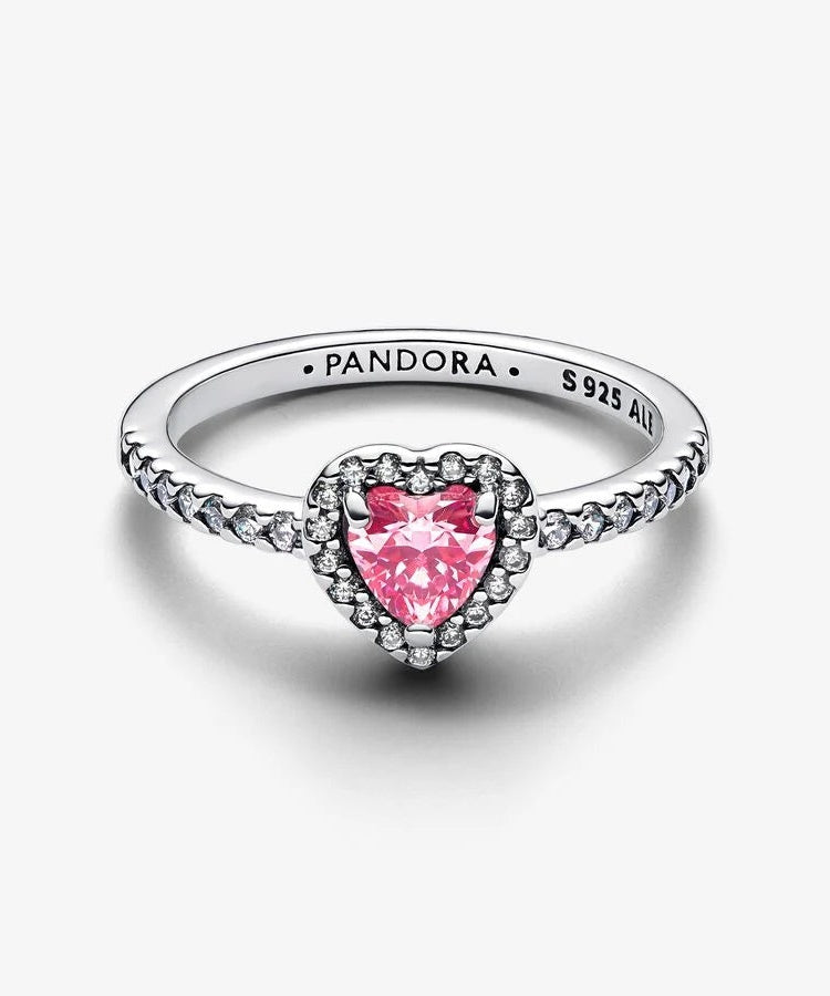 Anel Pandora Coração Rosa Elevado