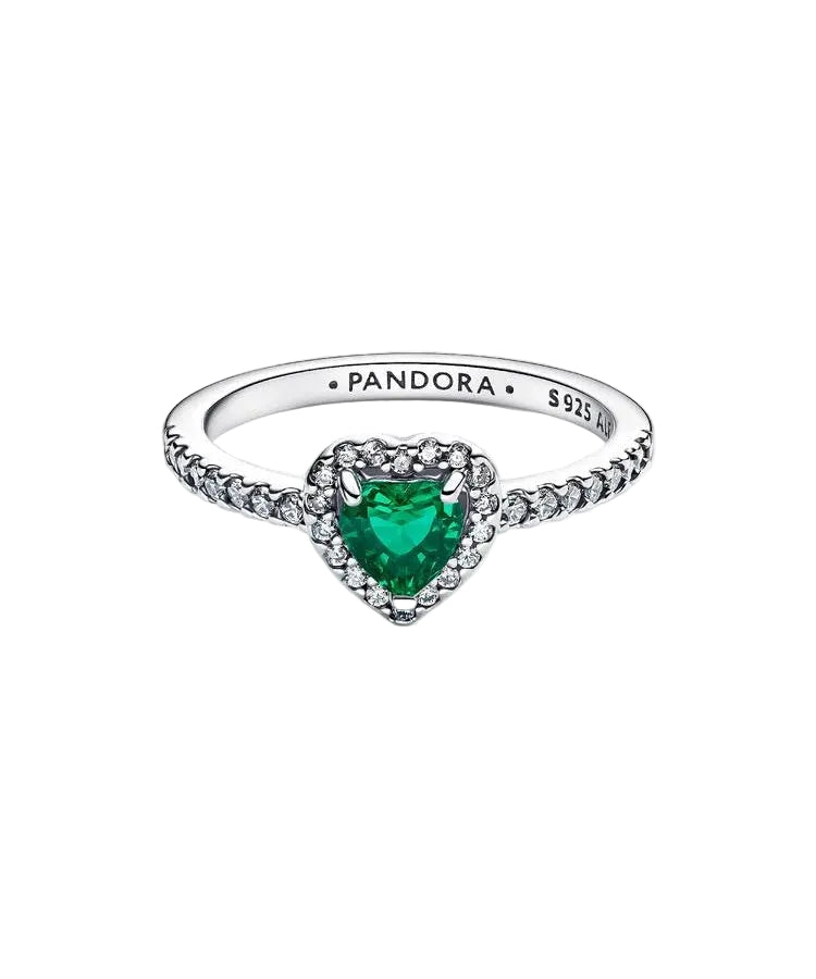 Anel Pandora Coração Elevado Verde Real