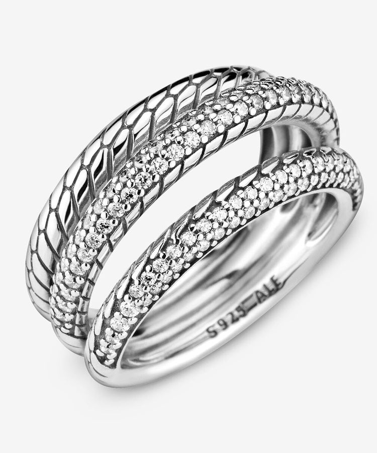 Anel Pandora Triple Band Pavé Snake