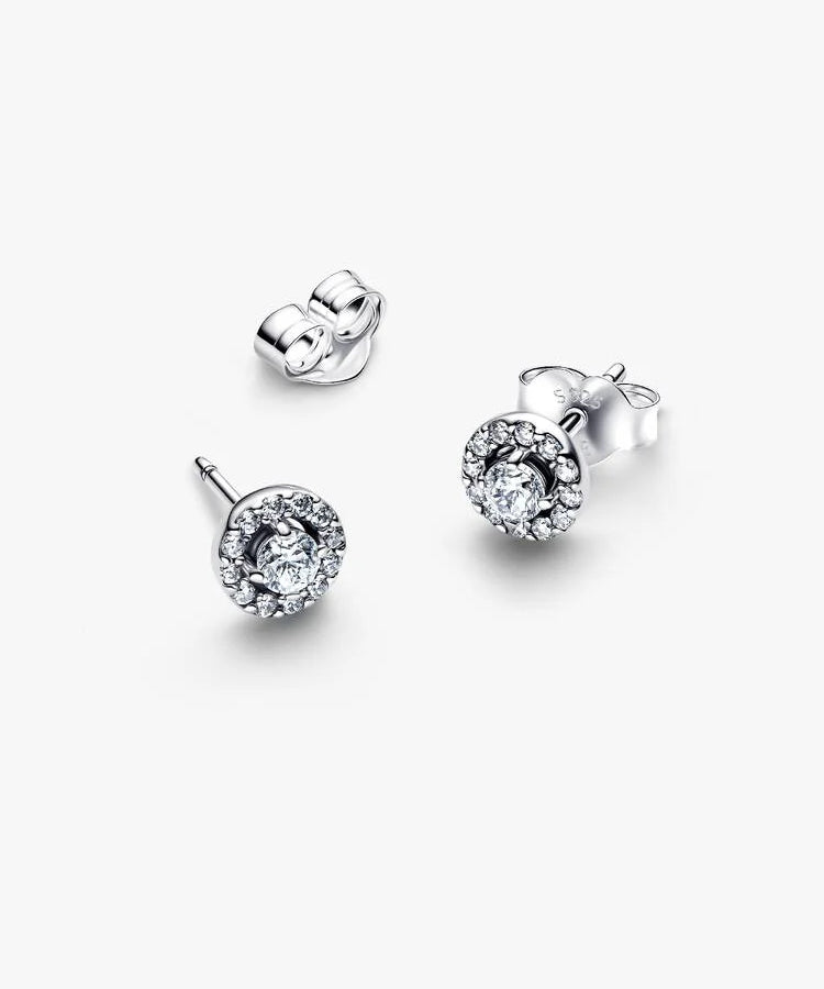 Brincos Pandora Espigão Auréola Redonda Pavé