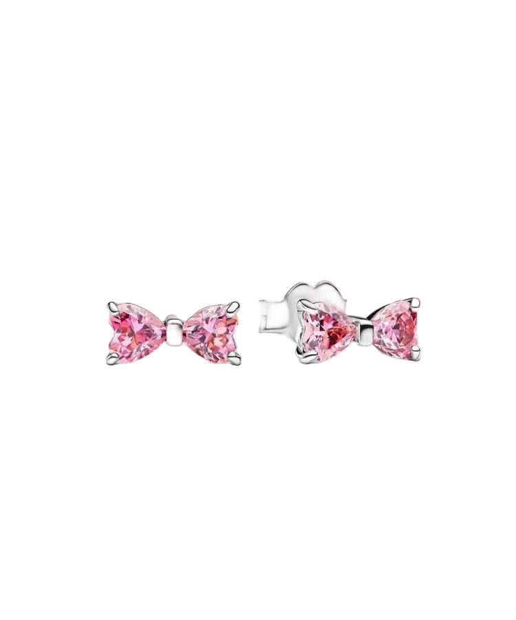 Brincos Pandora Espigão Laço Rosa