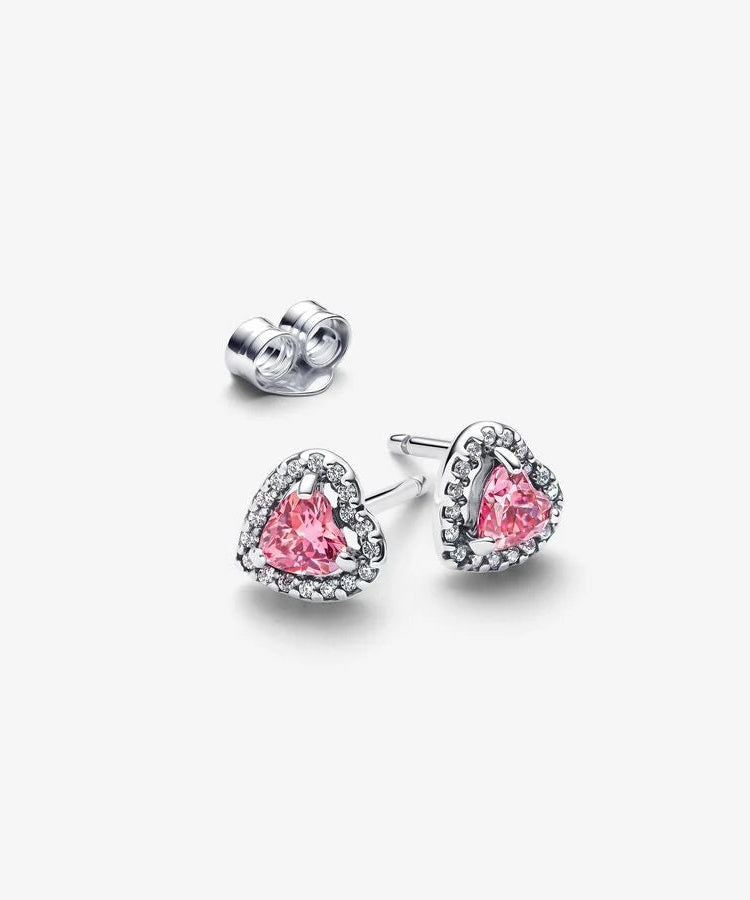 Brincos Pandora Espigão Coração Rosa Elevado