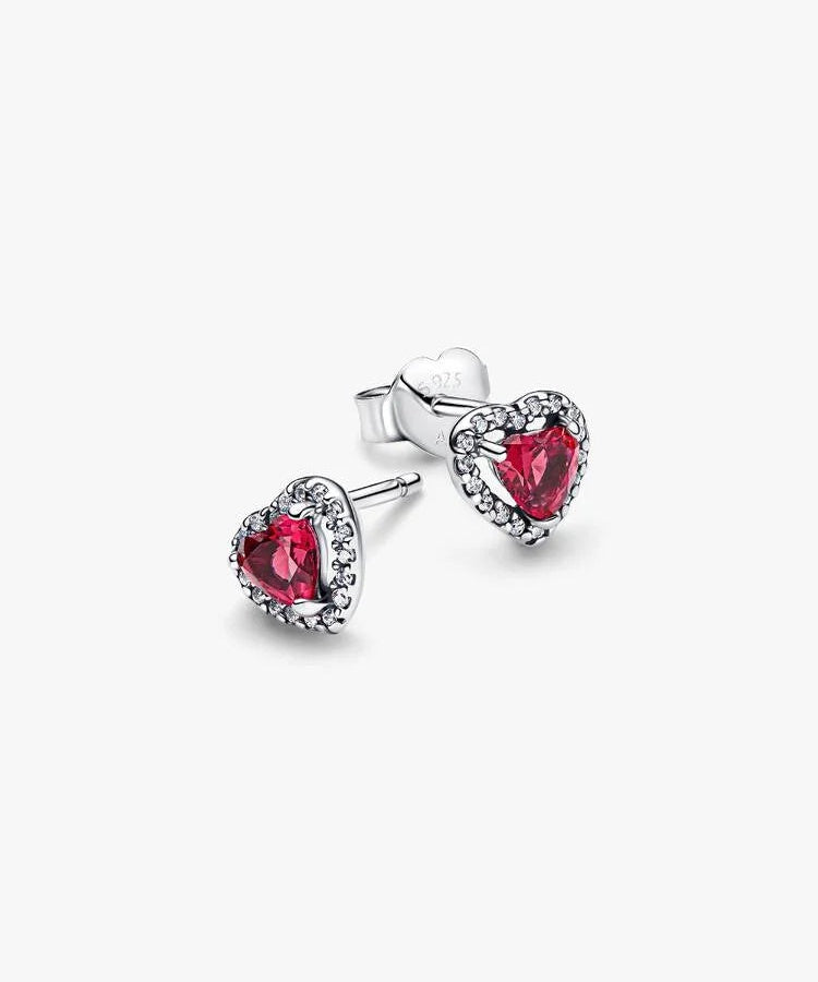 Brincos Pandora Espigão Coração Vermelho Elevado
