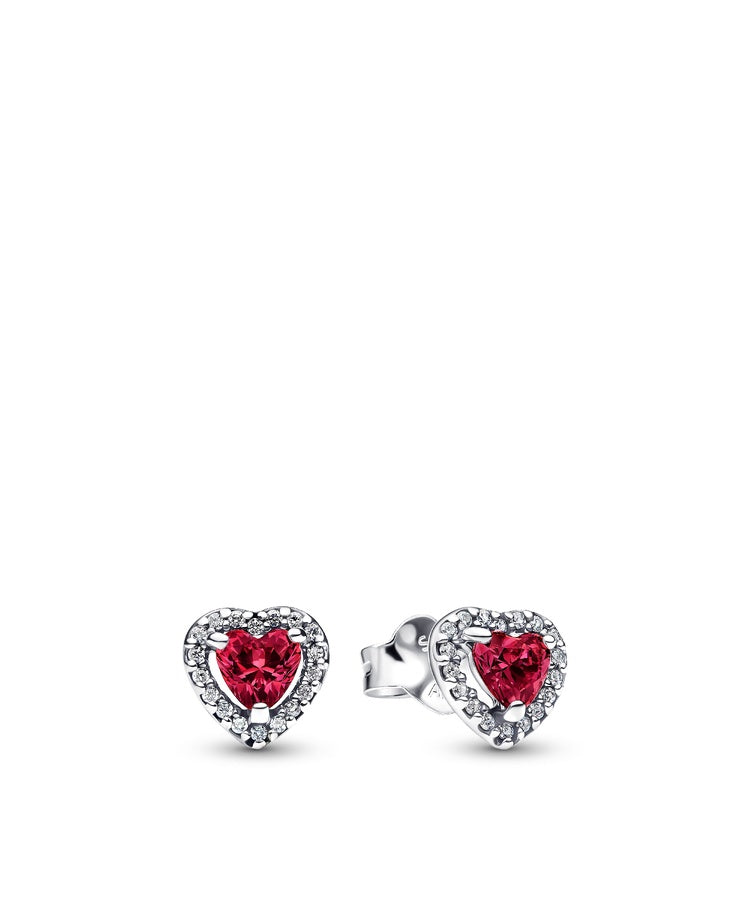 Brincos Pandora Espigão Coração Vermelho Elevado