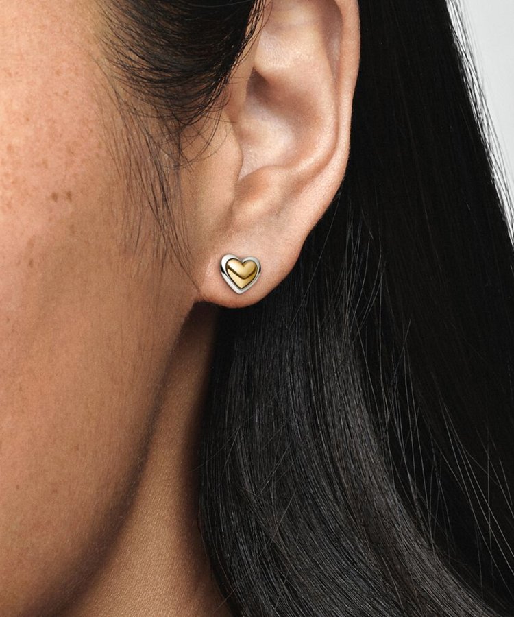 Brincos Pandora Domed Golden Heart