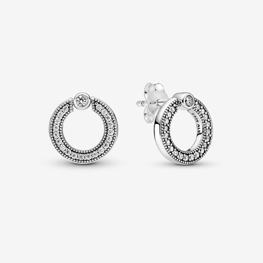 Brincos Pandora Pavé and Logo Circle