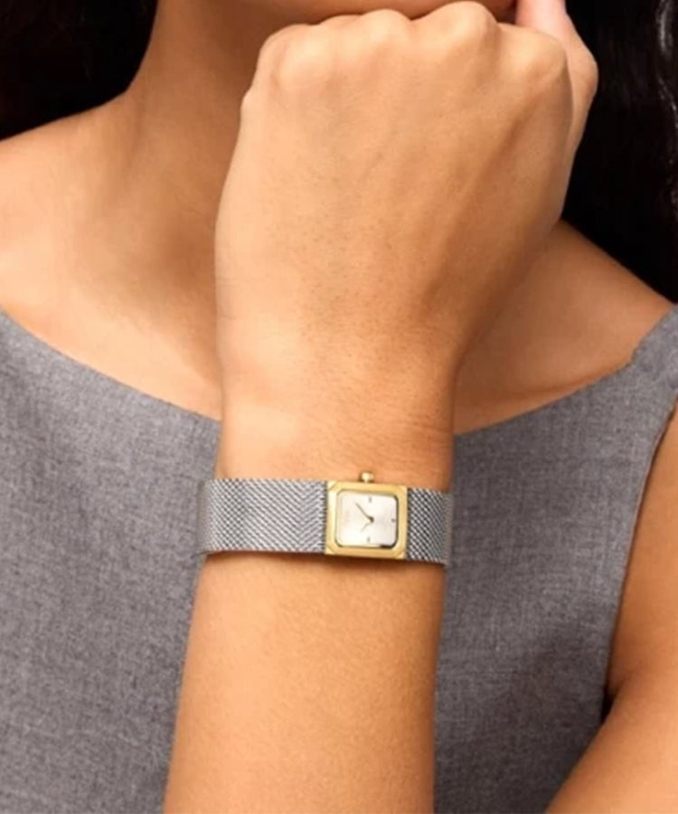 Relógio Tous Mini Mesh Quadrado Dourado Mesh Prateada