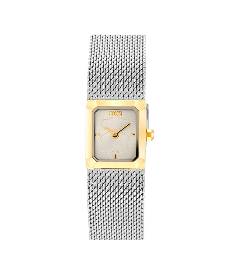 Relógio Tous Mini Mesh Quadrado Dourado Mesh Prateada