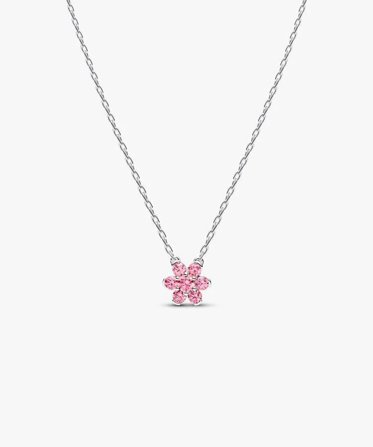 Colar Pandora Pendente Flor Rosa Brilhante
