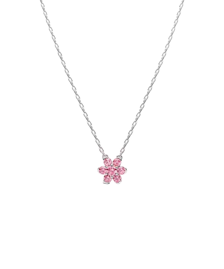 Colar Pandora Pendente Flor Rosa Brilhante