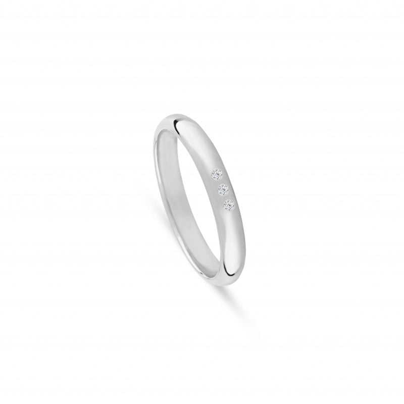 Aliança de casamento ouro branco com 3 zircónias