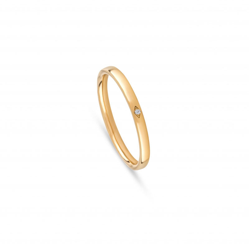 Aliança de casamento ouro amarelo 2 mm meia cana laterais retas & zircónia