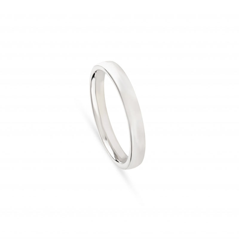 Aliança de Casamento Ouro Branco 3 mm Meia Cana e Laterais Retas