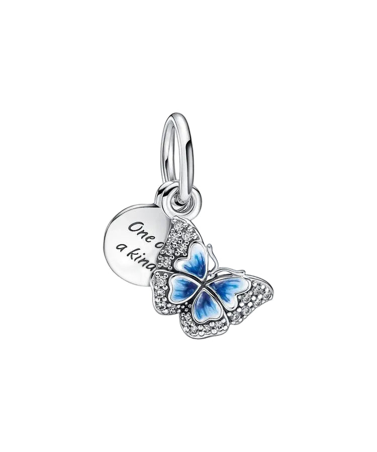 Conta Pandora Blue Butterfly and Quote
