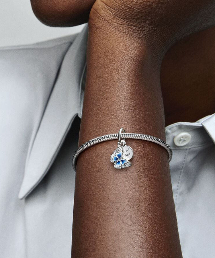 Conta Pandora Blue Butterfly and Quote