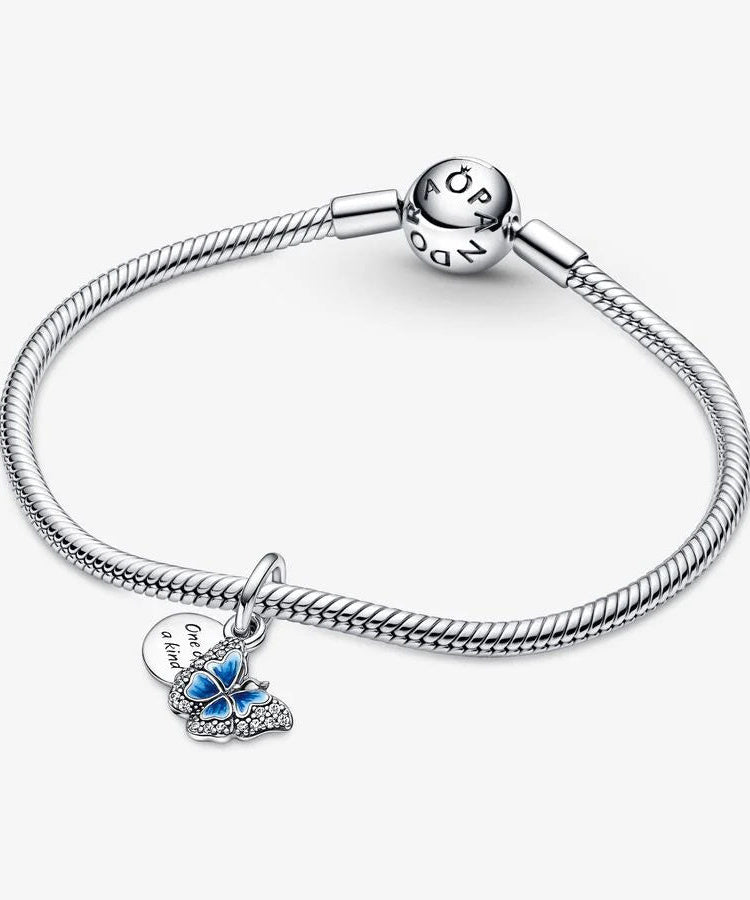 Conta Pandora Blue Butterfly and Quote