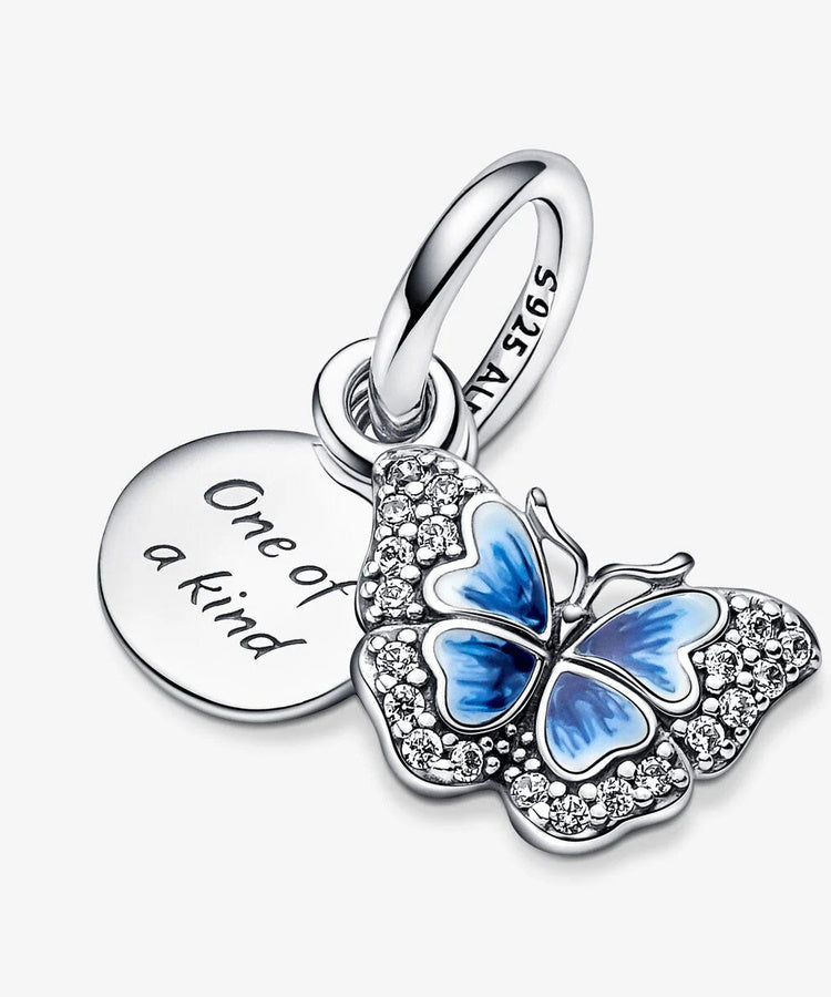 Conta Pandora Blue Butterfly and Quote