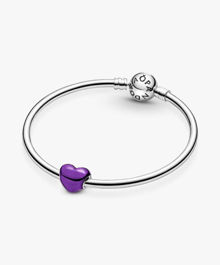 Conta Pandora Coração Roxo Metálico