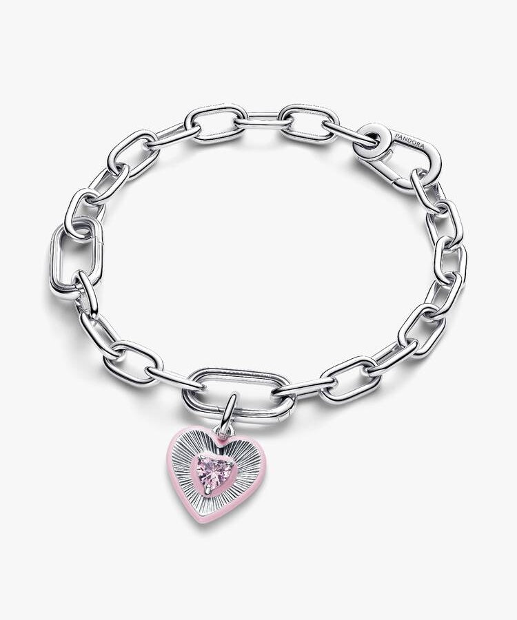 Conta Pandora Medalhão Coração Rosa Radiante
