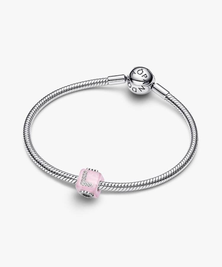 Conta Pandora Cubo Love Vidro Murano Rosa
