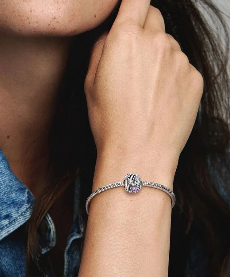 Conta Pandora Openwork Purple Daisy