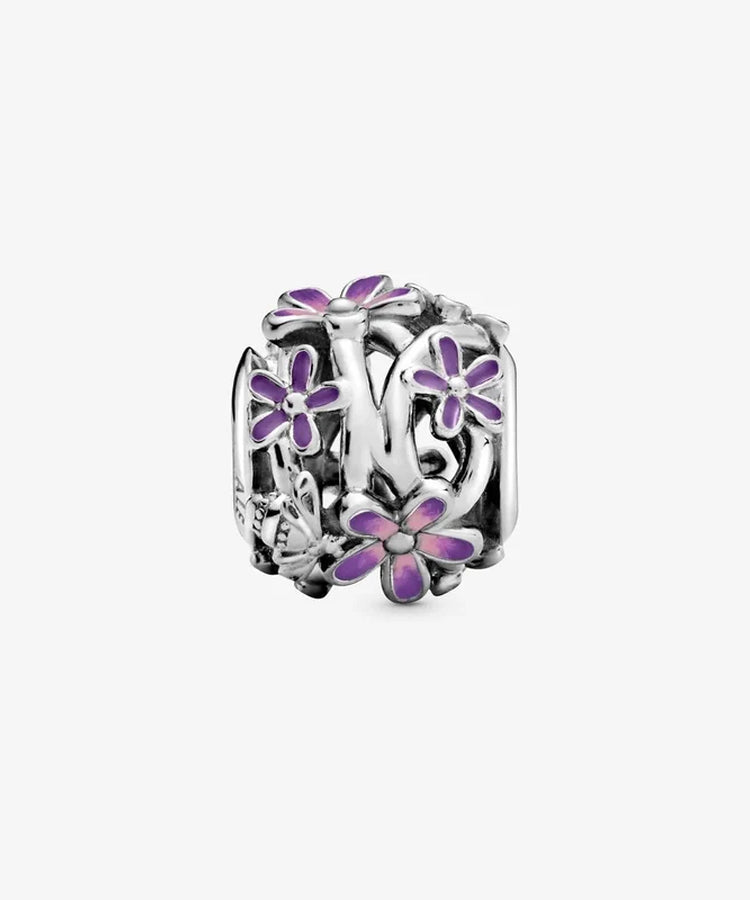 Conta Pandora Openwork Purple Daisy