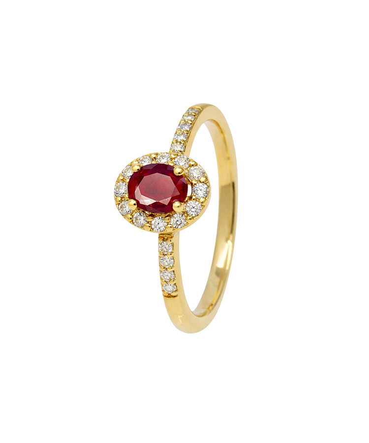 Anel rubi e diamantes ouro 800