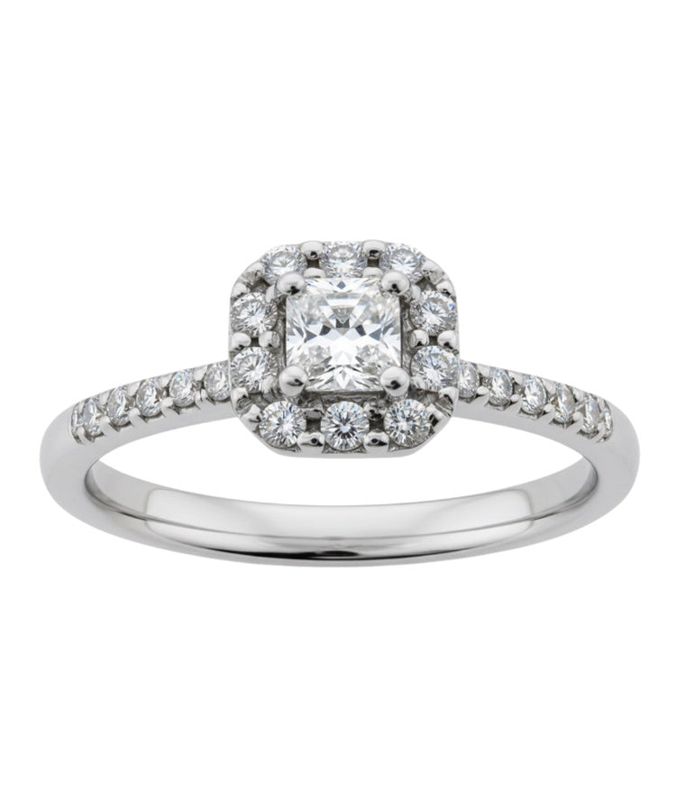Anel diamantes ouro branco 800