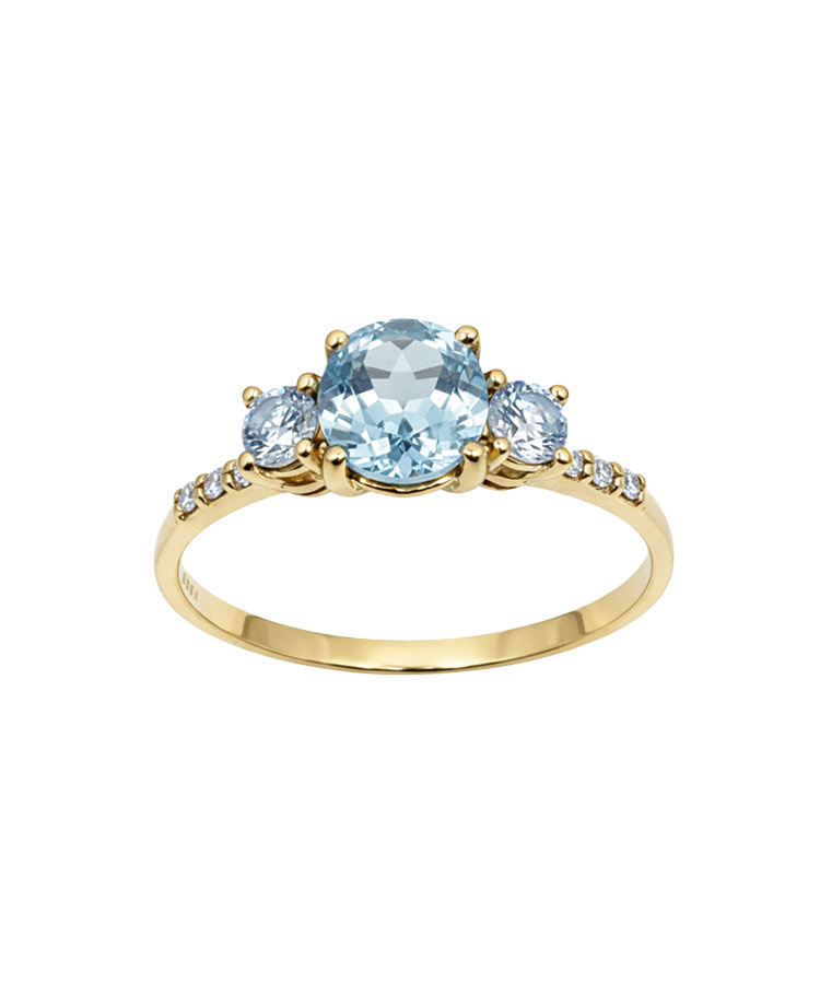 Anel ouro amarelo, Topázios e Diamantes Naturais