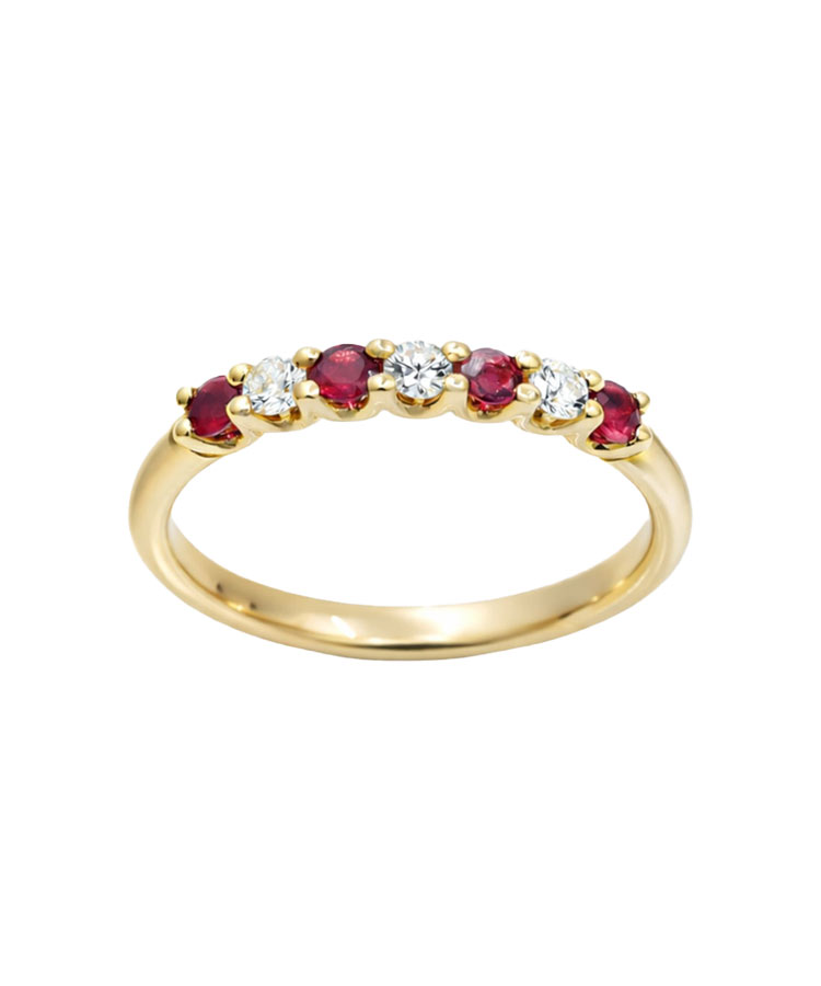 Anel ouro amarelo, Rubis e Diamantes Naturais