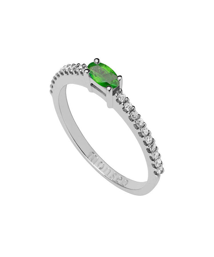 Anel Monseo Oval Ouro Branco, Esmeralda e Diamantes